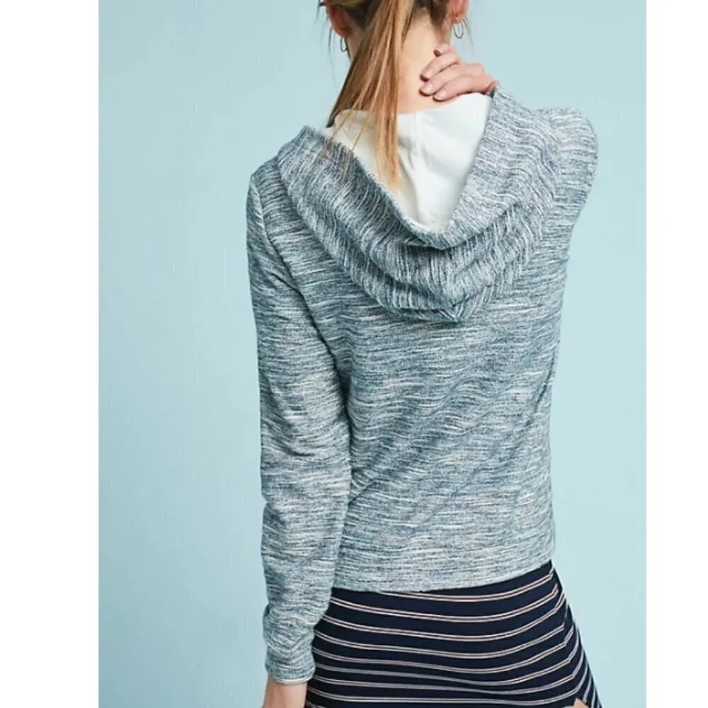 Anthropologie Moto Zip Hoodie Sweater Womens Extra Small Gray Cotton Crop Jacket